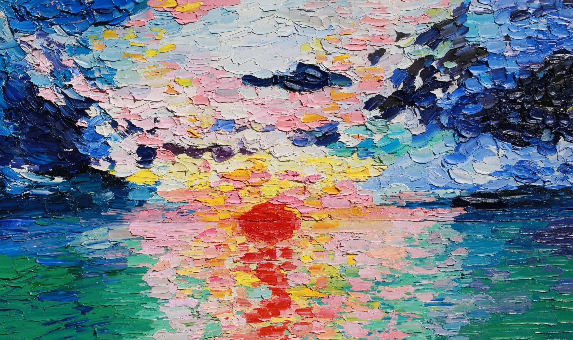 «Закат над океаном» — картина Ольги Симаковой, 120 × 70 см, серия Ocean series